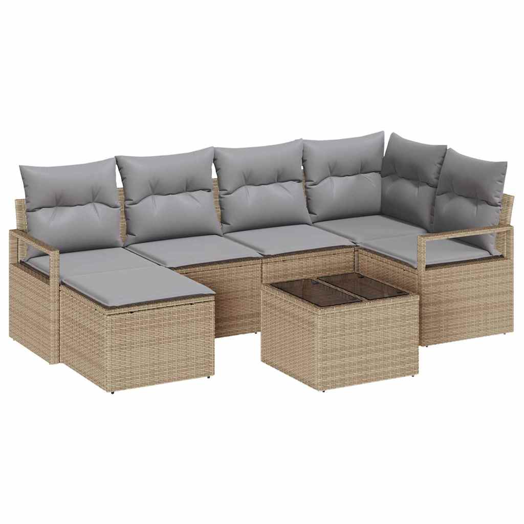 Garten-Sofa-Set mit Kissen 7 pcs Beige und Hellgrau